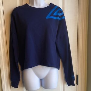 Umbro Sweater Womens large Blue Spell Out Crop Top Pullover Soccer Ladies 90s